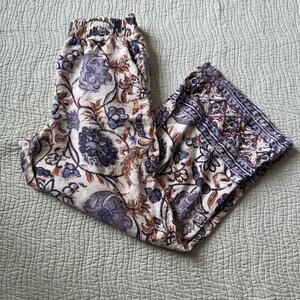 Nicole Miller Linen Rayon Blend Pants Floral Printed Purple Paisley Wide Leg S
